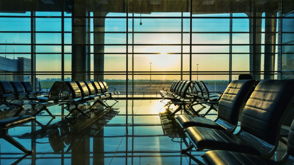 Bench in the hall of airport